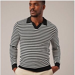 Hudson North Men’s knit Sweater PoloWool Cashmere blend Stripe Black Cream Sz XL